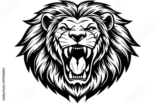 a lion head roaring with its mouth open in a simple look a logo  silhouette vector illustration photo