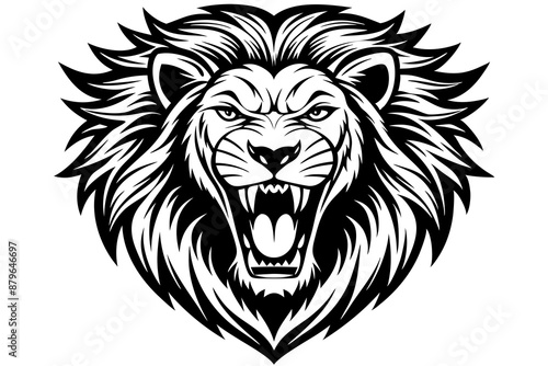 a lion head roaring with its mouth open in a simple look a logo  silhouette vector illustration