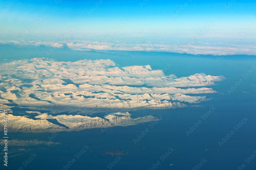 Obraz premium Aerial view of Greenland in winter