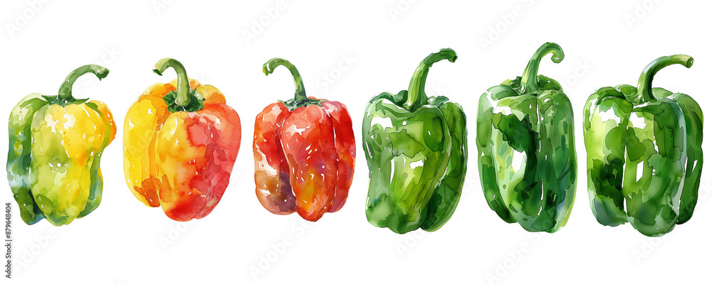 watercolor bell pepper set. isolated vegetable. white transparent background watercolor bell pepper set. isolated vegetable. white transparent background