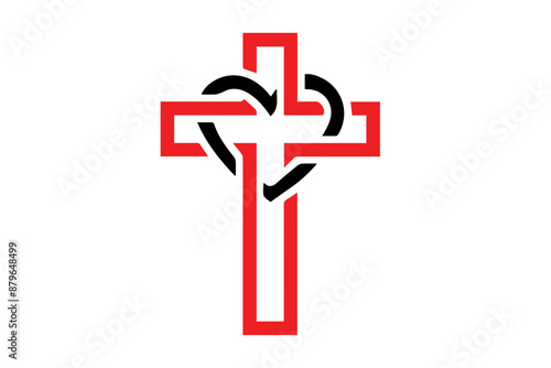 Red and black Christian heart-cross Isolated on a transparent background