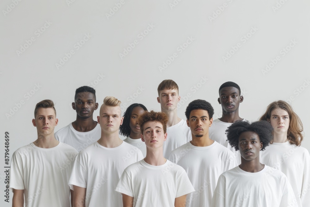 diverse models posing in white t shirts on gray background template mockup, fashion and style, casual clothes diverse models posing in white t shirts on gray background template mockup, fashion and style, casual clothes