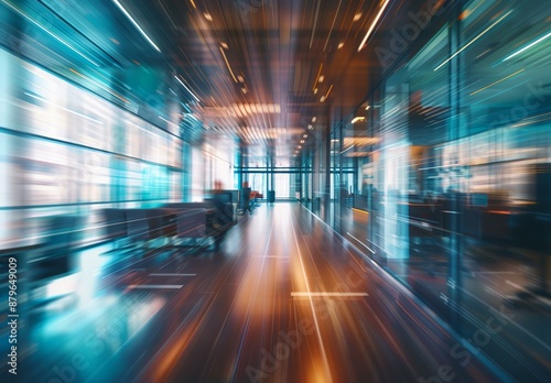 a hallway with a person walking down it