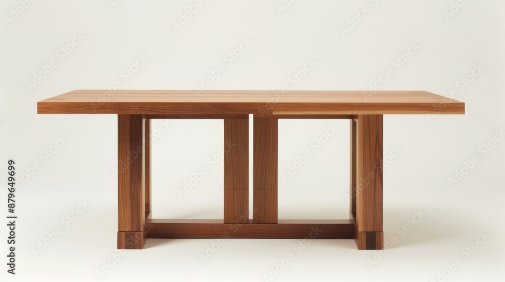 A modern table with clean lines and a minimalist style, set against a white backdrop A modern table with clean lines and a minimalist style, set against a white backdrop