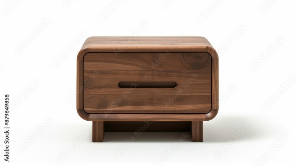 A minimalist bedside table with clean lines and wooden finish, isolated on a white background A minimalist bedside table with clean lines and wooden finish, isolated on a white background