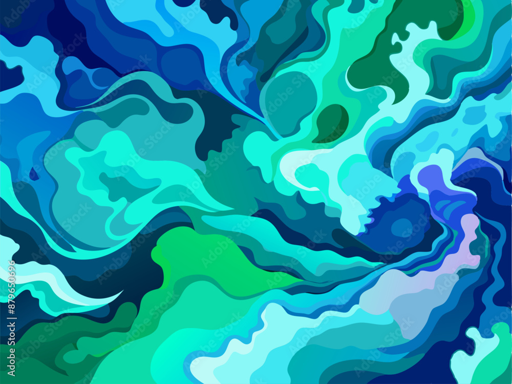 A beautiful abstract background featuring blue and green waves and clouds A beautiful abstract background featuring blue and green waves and clouds