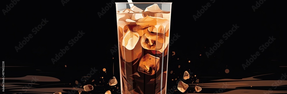 Iced coffee in a tall glass with ice cubes. Iced coffee in a tall glass with ice cubes.