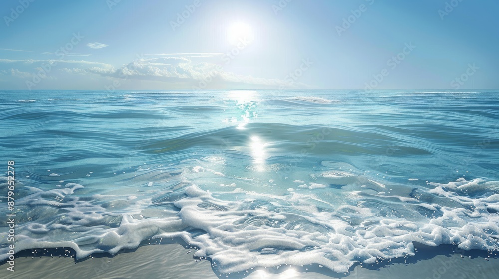Fototapeta premium Sunlight reflecting on gentle ocean waves with clear blue sky