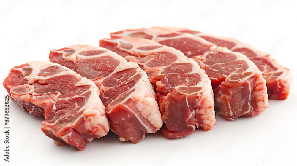 Fototapeta premium Raw pork. Pieces of fresh meat isolated on a white background.