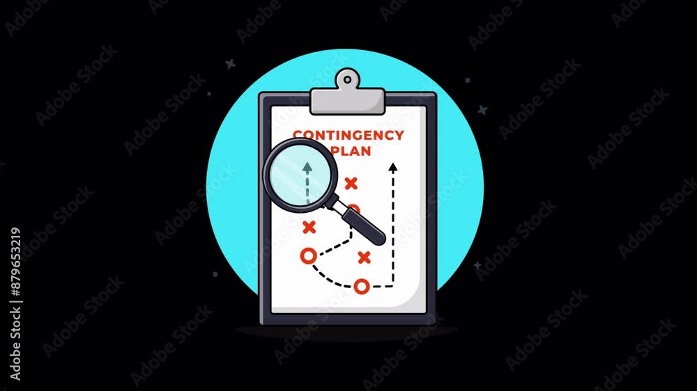 Clipboard with Magnifying Glass. Contingency Plan Concept Animation Video - Transparent