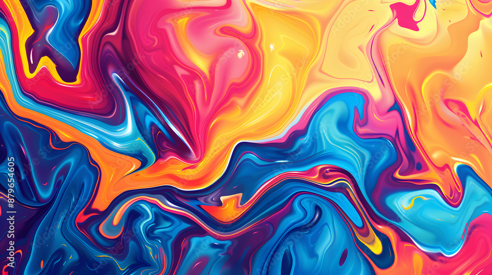 Swirling liquid paint patterns in abstract colorful background.