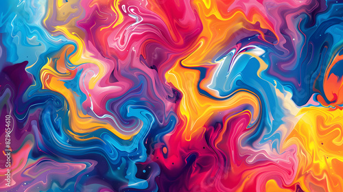 Colorful swirling liquid paint patterns in abstract backdrop.
