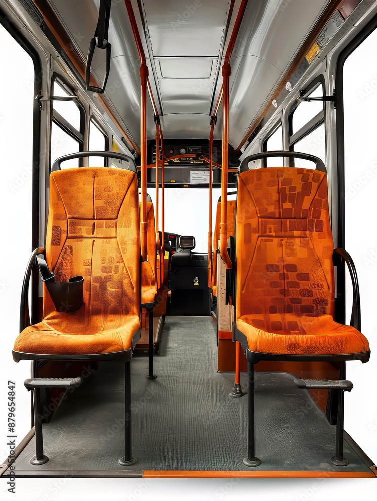Fototapeta premium Comfortable and Empty Bus Interior with Rows of Vacant Orange Seats