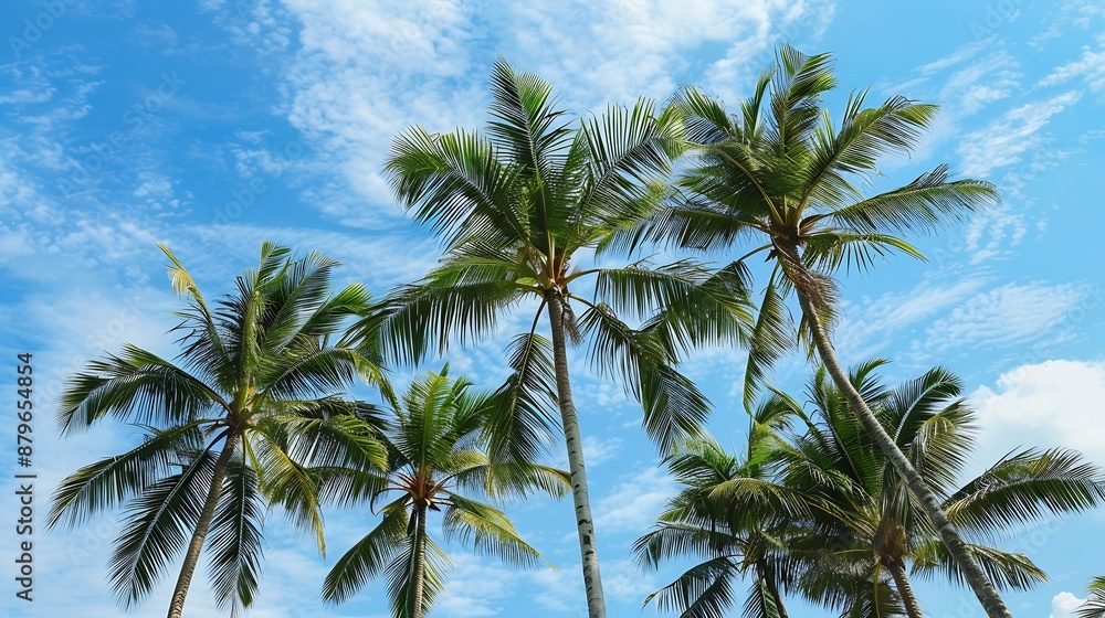 a group of areca palm trees against a blue sky background : Generative AI a group of areca palm trees against a blue sky background : Generative AI