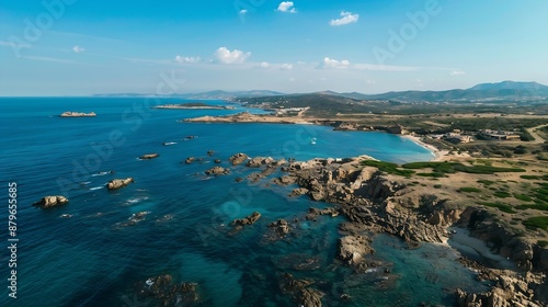 Aerial view of Porto Torres rocky shore on a sunny day Sardinia Italy : Generative AI