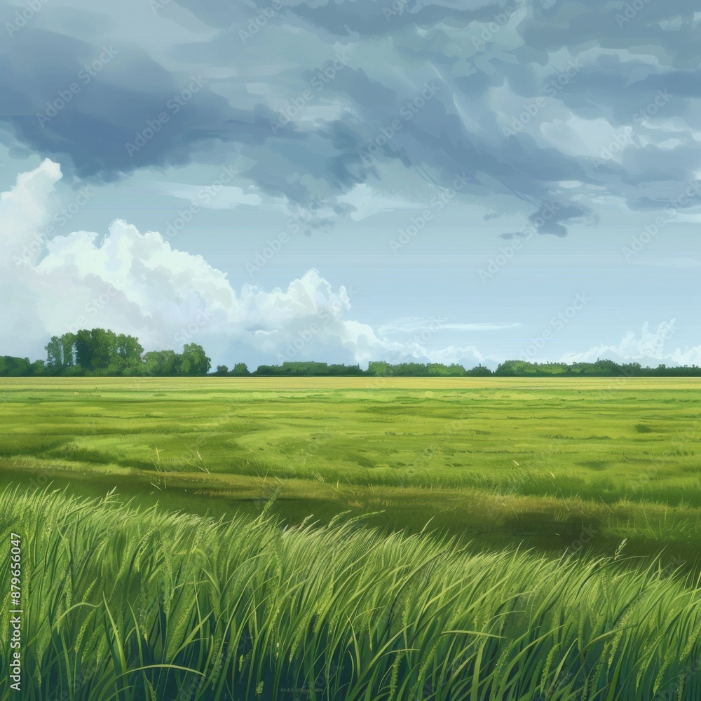 A field of grass with a cloudy sky in the background A field of grass with a cloudy sky in the background