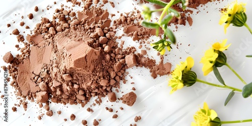 Rhodiola Rosea Powder Closeup on White Background Perfect for Recipes. Concept Rhodiola Rosea, Powder, Closeup, White Background, Recipes photo