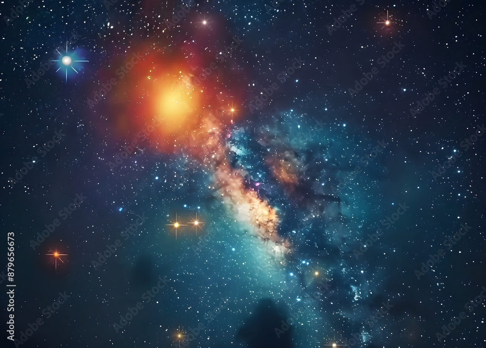 Naklejka premium Gazing Upon The Beautiful And Colorful Stars In The Night Sky Fills Us With Wonder And Awe.