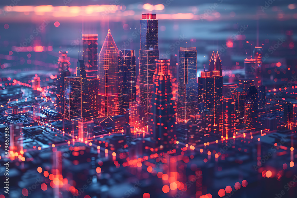 Futuristic city, silhouette logo in the wireframe style on a dark blue background Futuristic city, silhouette logo in the wireframe style on a dark blue background