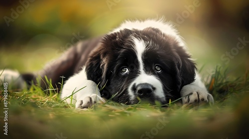 Playtime for a Landseer Puppy : Generative AI