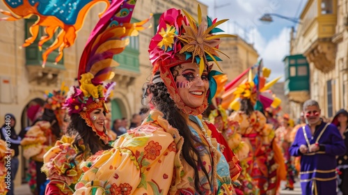 Obraz na płótnie The Maltese Carnival features vibrant floats, traditional music, and elaborate handmade costumes, a lively celebration. w salonie