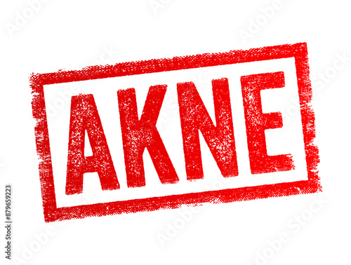 AKNE is the German term for ACNE, is a common skin condition that occurs when hair follicles become clogged with oil and dead skin cells, text concept stamp