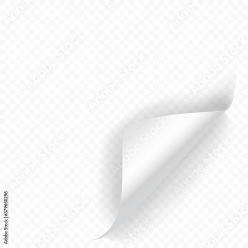 Curled corner of paper with shadows isolated on transparent background. Vector realistic paper edge, flipping book page 3d icon