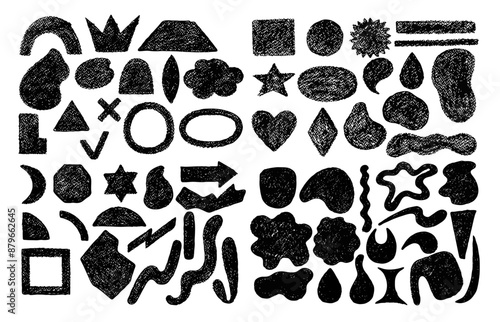 Set of vector black scribble shapes. Dirty artistic design elements.