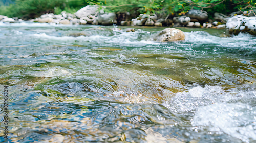 Close-up textures of natural elements: rough stone, intricate wood grain, and rippling water surface. Detailed and rich, suitable for backgrounds. Negative space around edges for text