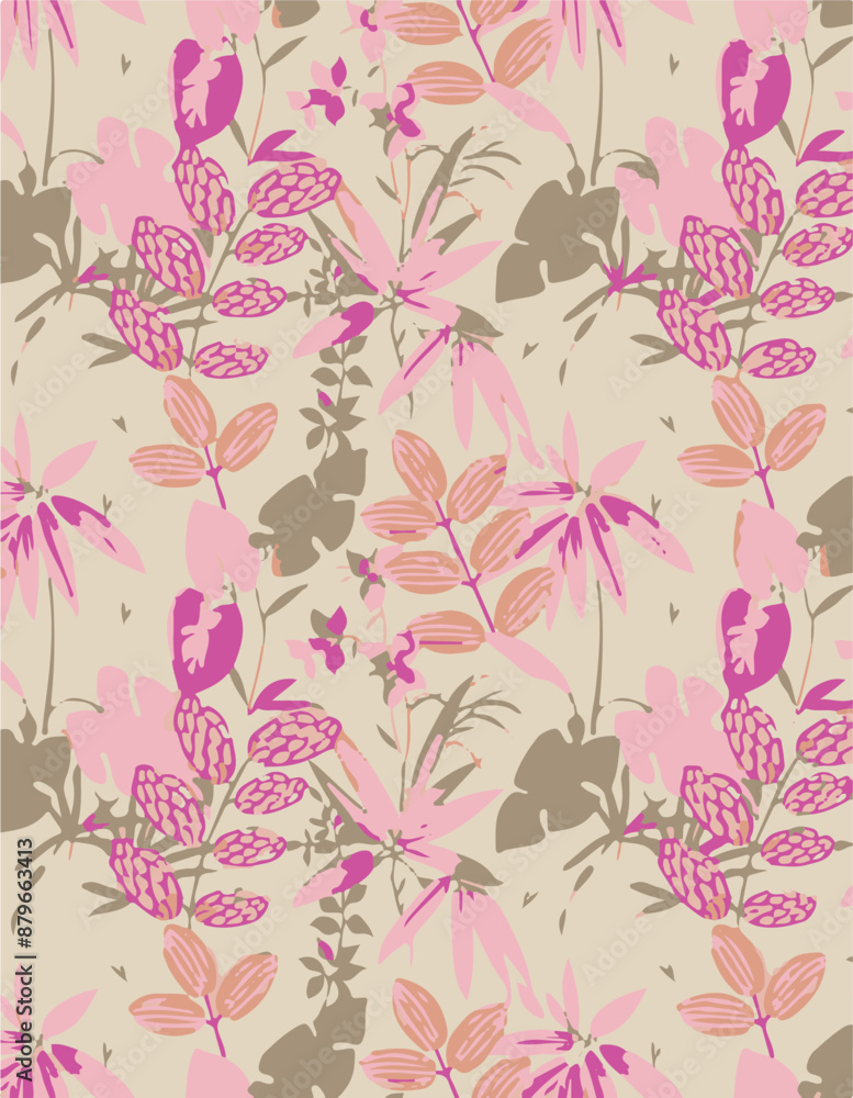 Seamless pattern with tropical flowers in watercolor style Seamless pattern with tropical flowers in watercolor style