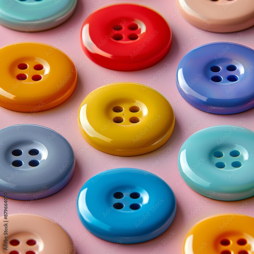 A colorful collection of round plastic sewing buttons in various sizes and designs, perfect for adding a touch of flair to clothing and craft projects A colorful collection of round plastic sewing buttons in various sizes and designs, perfect for adding a touch of flair to clothing and craft projects