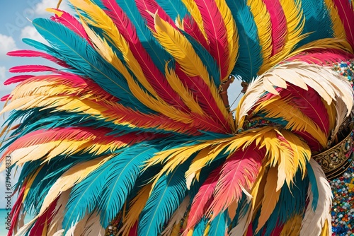 Bahamas junkanoo costume inspired colorful feather pattern wallpaper