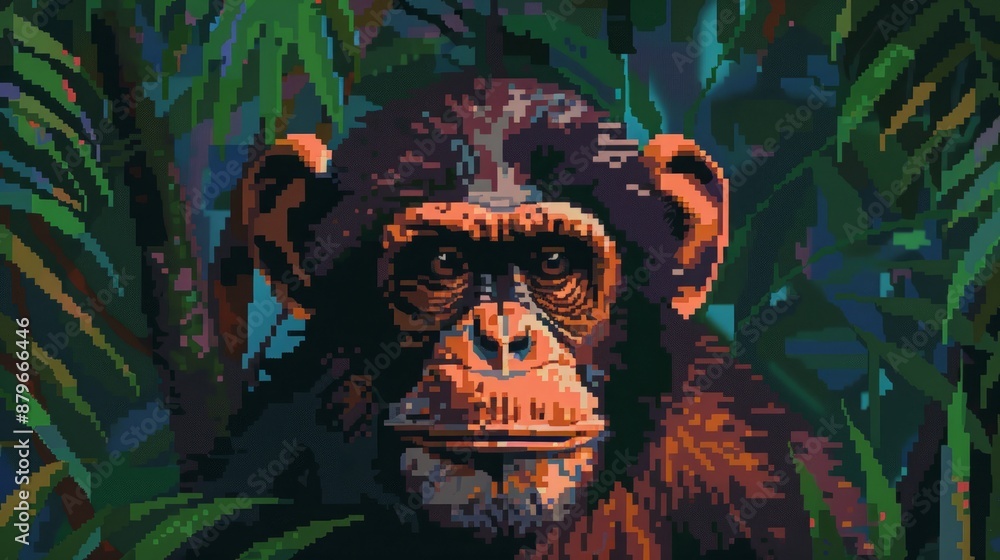 Digital Illustration of a Chimpanzee in a Jungle Setting
