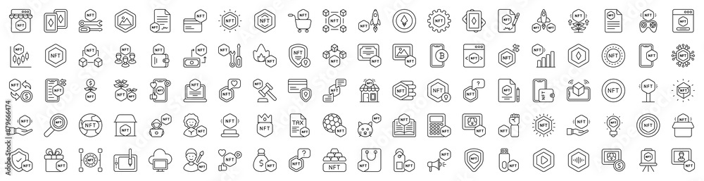 NFT icon set Containing Ownership, Marketing, Game, Trading Card, Store, Exchange, Wallet, Ethereum, Art , , Smartphone, Shopping Cart, Token, License, ATM and Card icons illustration.
NFT icon set Containing Ownership, Marketing, Game, Trading Card, Store, Exchange, Wallet, Ethereum, Art , , Smartphone, Shopping Cart, Token, License, ATM and Card icons illustration.