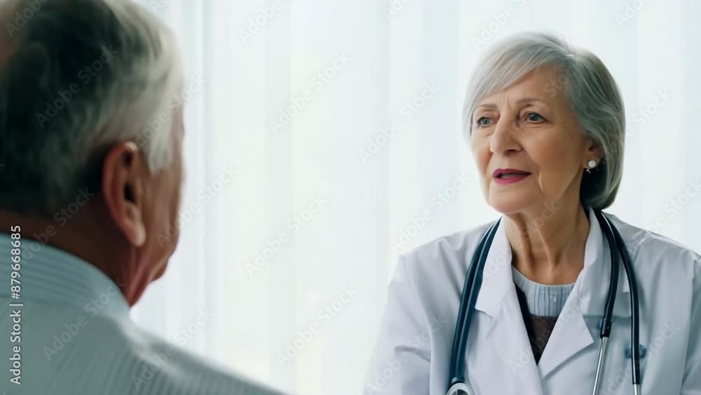 Mature doctor conducting consultation. Healthcare and medicine. Serious medical person wear white coat. Hospital ward background. Health care specialist. Patient appointment. Mature doctor conducting consultation. Healthcare and medicine. Serious medical person wear white coat. Hospital ward background. Health care specialist. Patient appointment.