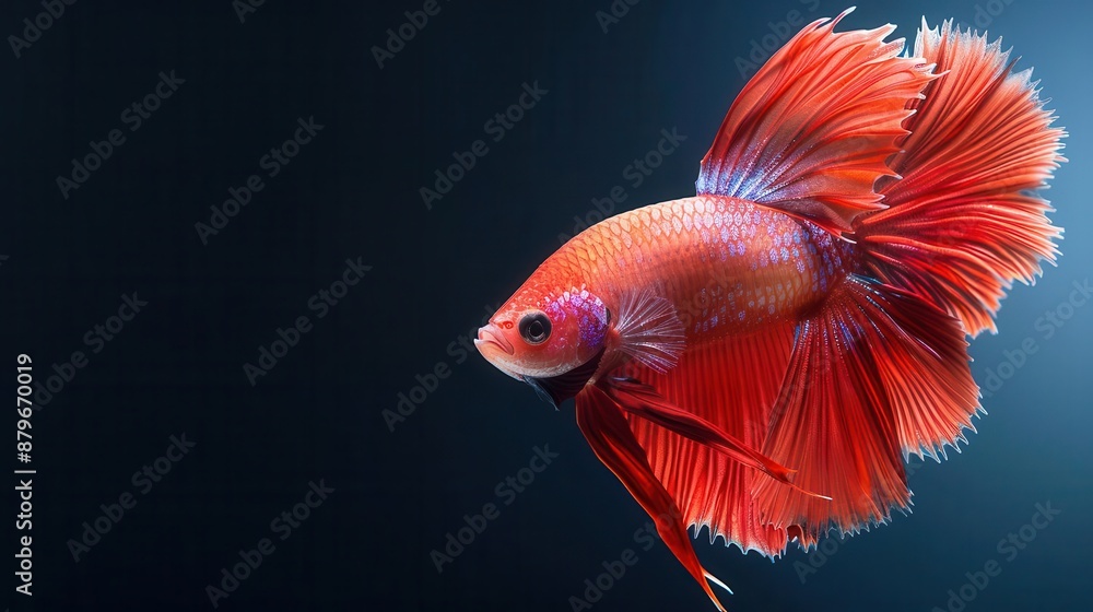 Red Siamese fighting fish with flowing fins against a dark background. Red Siamese fighting fish with flowing fins against a dark background.
