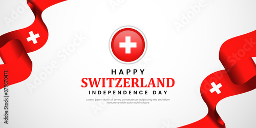 Happy Swiss Switzerland Independence Day 1 August with waving flags copy space background