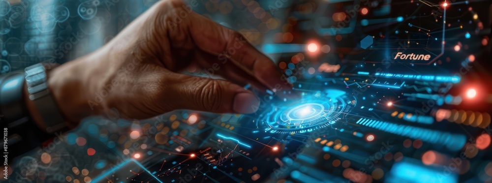 Hand Interacting with Futuristic Interface Hand Interacting with Futuristic Interface
