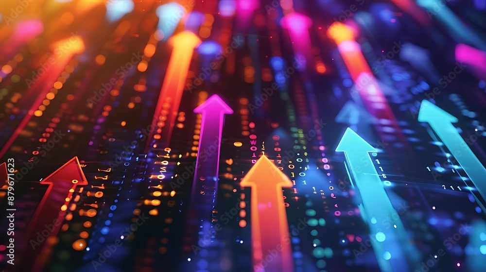 Abstract 3D Illustration of Glowing Arrows with a Digital Background Abstract 3D Illustration of Glowing Arrows with a Digital Background