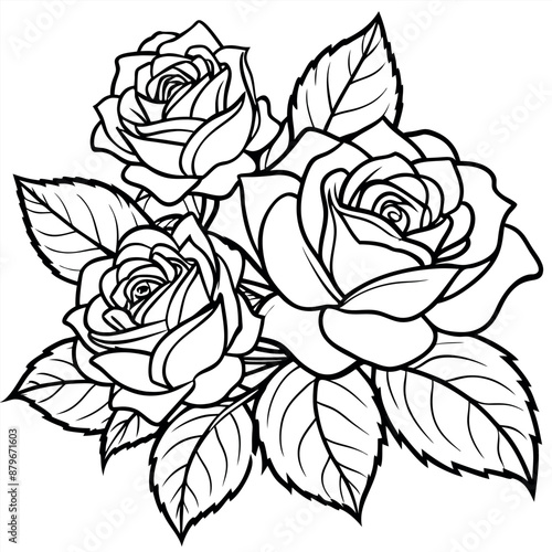 Coloring pages of flowers, roses, and leaves