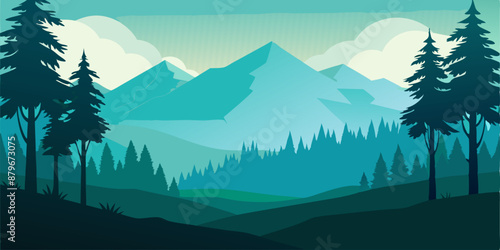 Forrest landscape with grass and lots of trees, nature inspired vector illustration