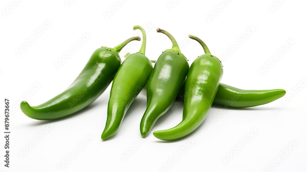 On a white background, green chili peppers On a white background, green chili peppers