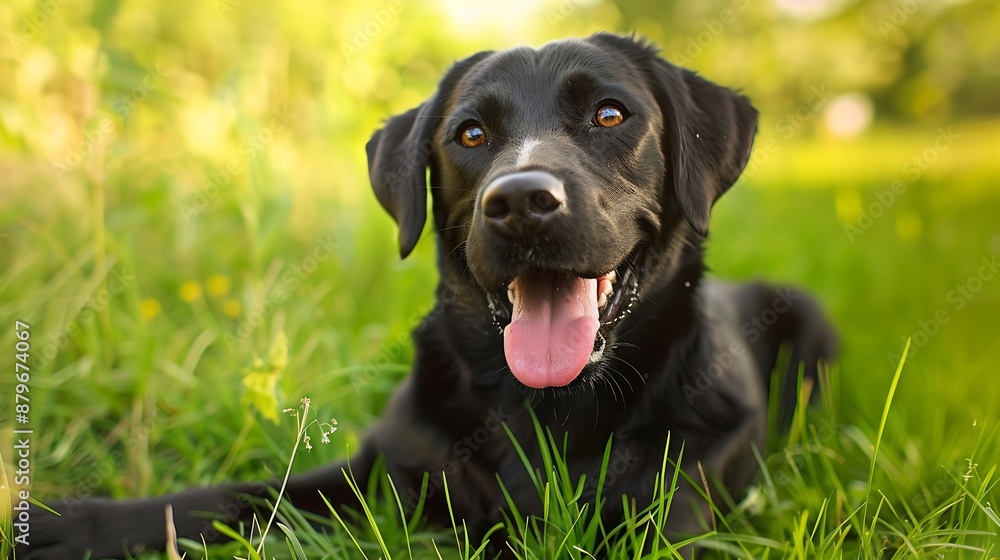 A joyful black Labrador dog with tongue out enjoying playtime in a lush green grass field Capturing the essence of fun and freedom : Generative AI A joyful black Labrador dog with tongue out enjoying playtime in a lush green grass field Capturing the essence of fun and freedom : Generative AI