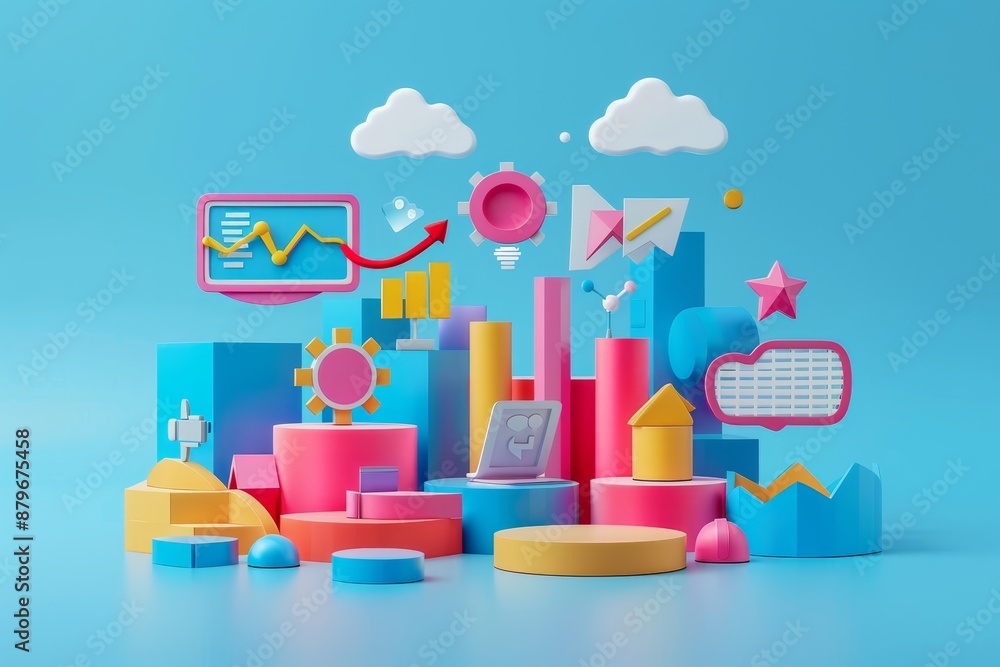 20 Three-dimensional icons showcasing AI-powered marketing, a minimalist composition 20 Three-dimensional icons showcasing AI-powered marketing, a minimalist composition
