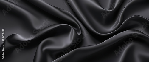 Black silk background with dark luxurious fabric draped texture folds in waves of flowing soft pattern, abstract satin or velvet cloth in luxury material design. ai