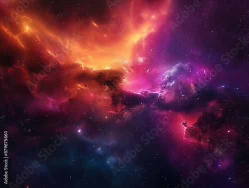 Cosmic Nebula Illustration with Vibrant Colors and Sparkling Stars