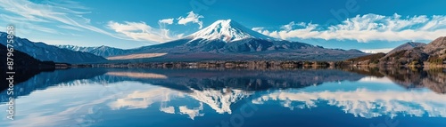 Serene Mount Fuji reflection in Kawaguchiko Lake photo