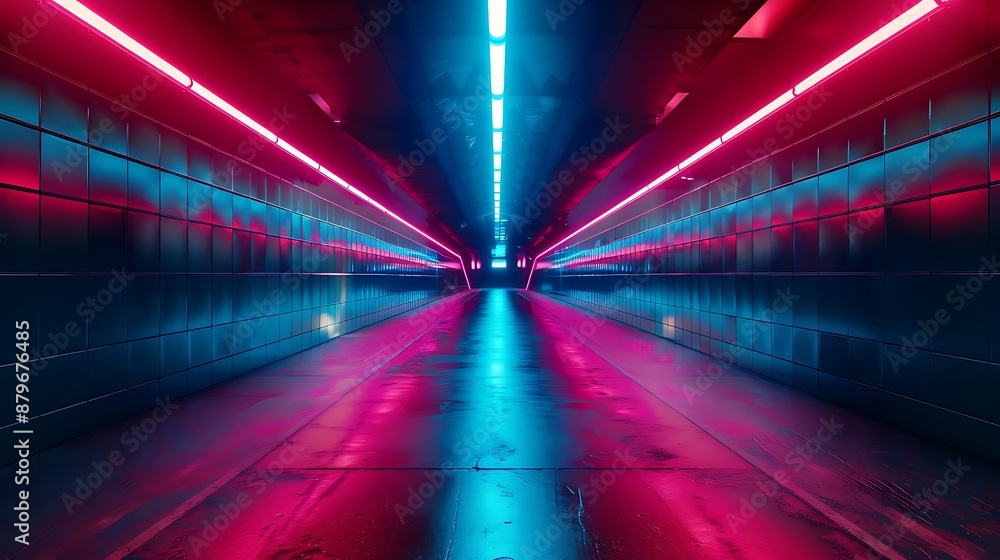 Neon Lights Tunnel - 3D Rendering of an Empty Hallway with Pink and Blue Neon Lights Neon Lights Tunnel - 3D Rendering of an Empty Hallway with Pink and Blue Neon Lights