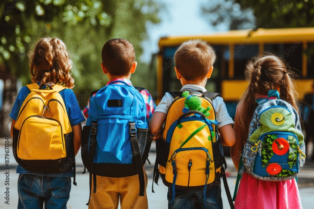Obraz premium Children with Colorful Backpacks Ready for School