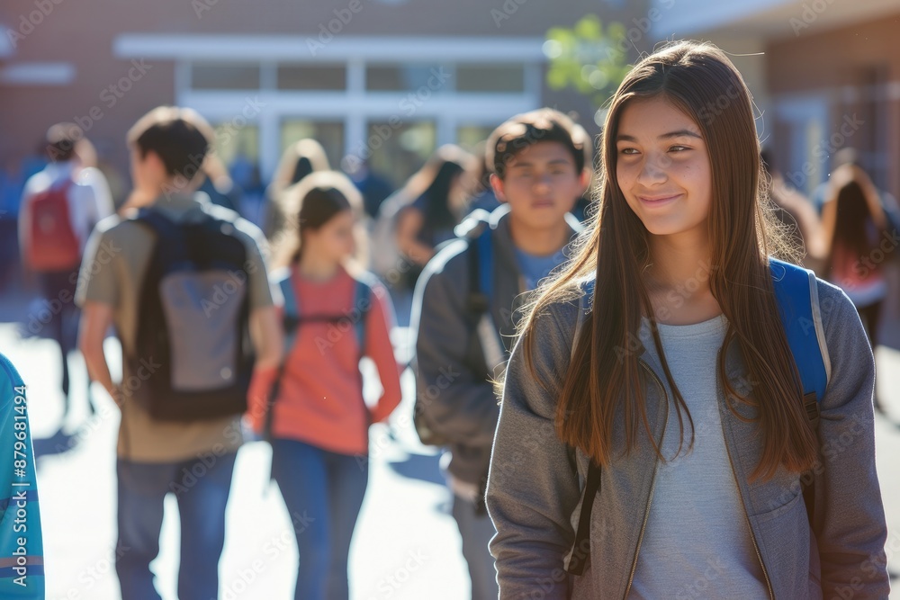 Obraz premium Youthful Energy in School Yard - Teen Social Life